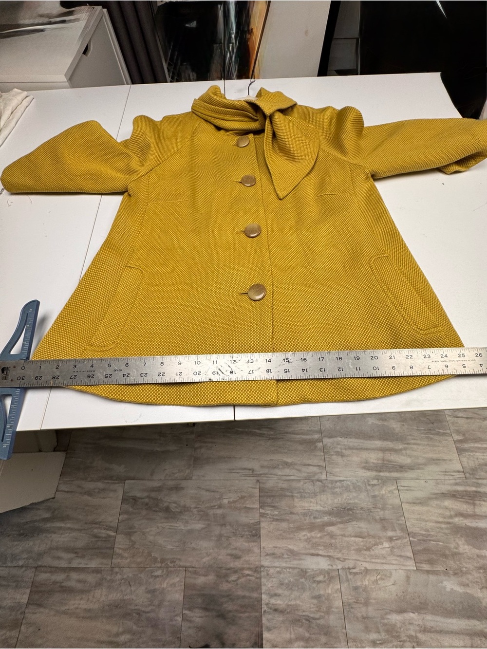 Tabitha Mustard Bow-Collar Wool-Blend Swing Coat - Picture 8 of 9